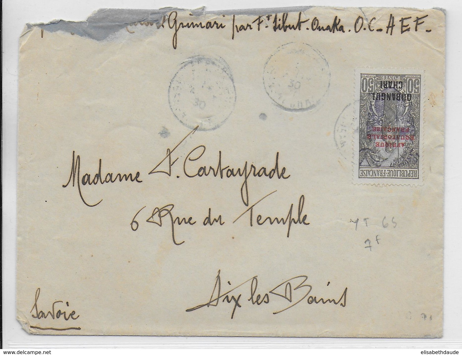 OUBANGUI CHARI - 1930 - ENVELOPPE De FORT LIBUT - ONAKA  => AIX LES BAINS - Briefe U. Dokumente