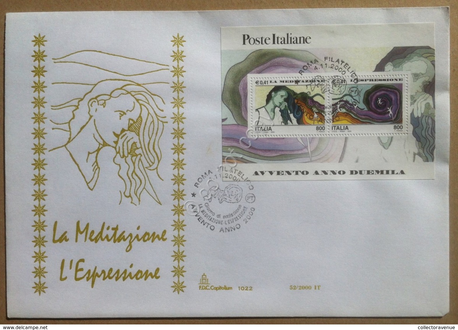 FDC Italia 2000 - Foglietto Avvento Anno 2000 - Meditazione Espressione - Non Classificati