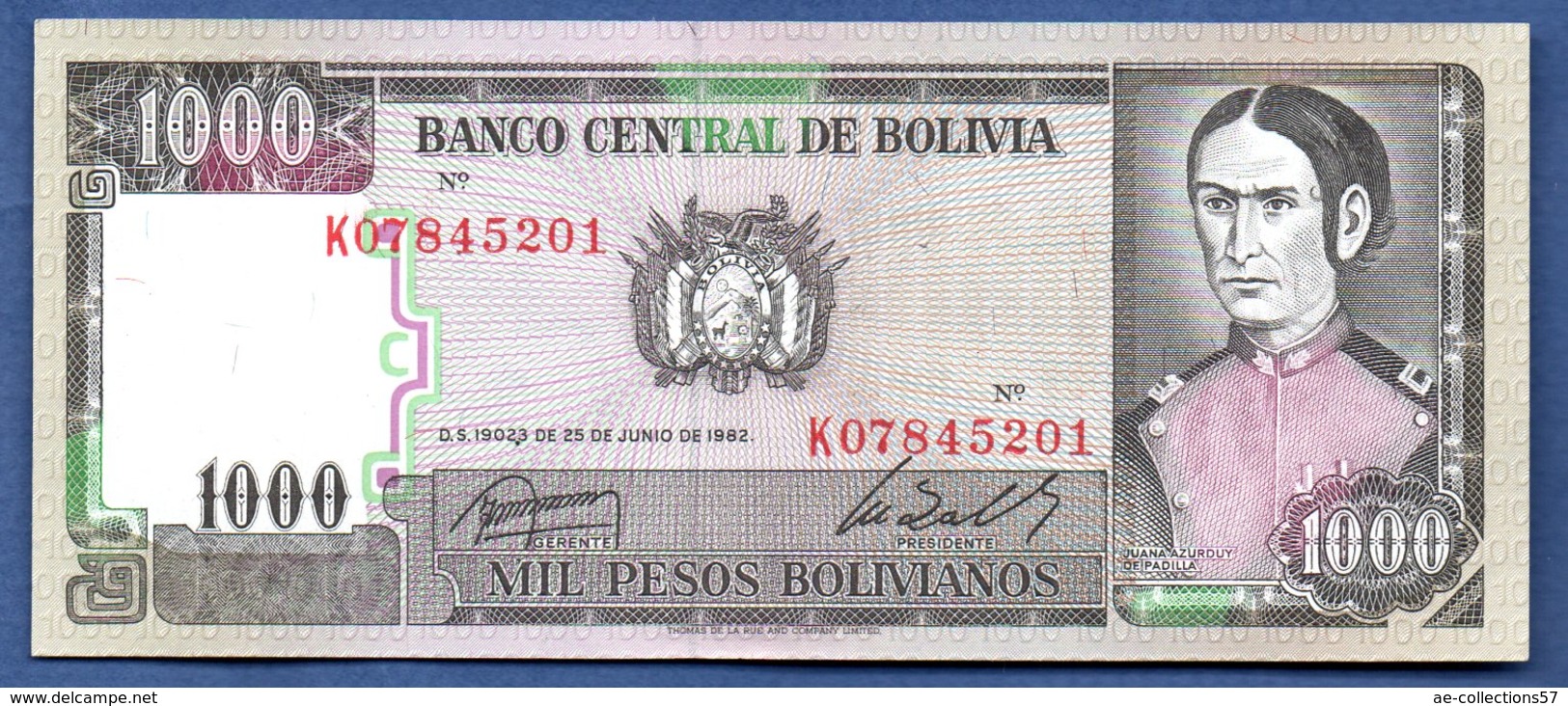 Bolivie  - 1000 Pesos  1982   - Pick # 167  -  état  UNC - Bolivia