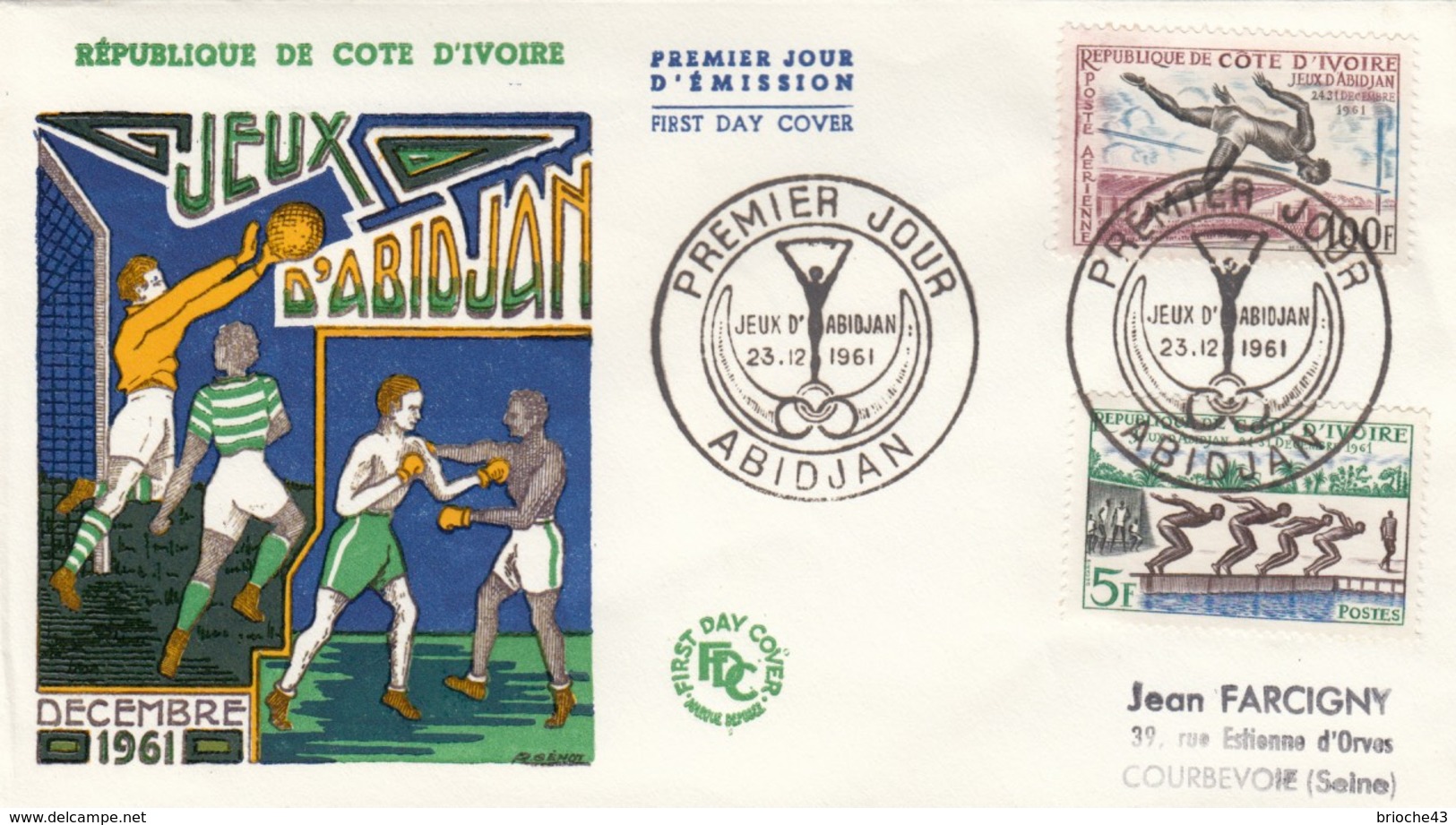 CÔTE D'IVOIRE   - FDC JEUX D'ABIDJAN DECEMBRE 1961 - 23.12.1961   / 2 - Costa De Marfil (1960-...)