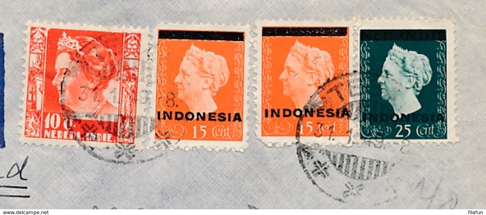 Nederlands Indië - 1949 - 65 Cent Mengfrankering Met Indonesia Op R-cover Van Tegal Naar Laren / NL - Naamloze Strook - Niederländisch-Indien