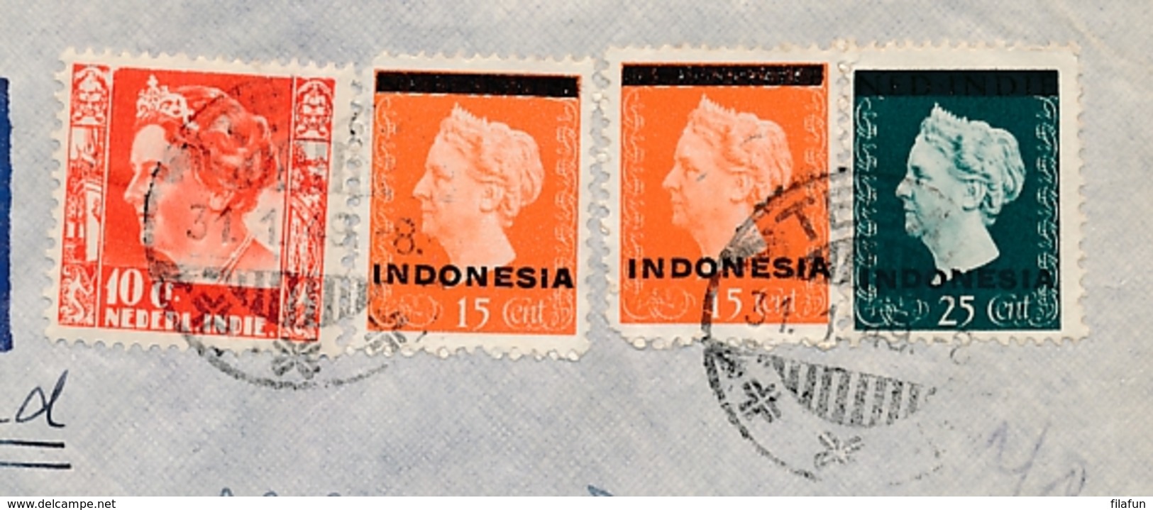 Nederlands Indië - 1949 - 65 Cent Mengfrankering Met Indonesia Op R-cover Van Tegal Naar Laren / NL - Naamloze Strook - Indie Olandesi