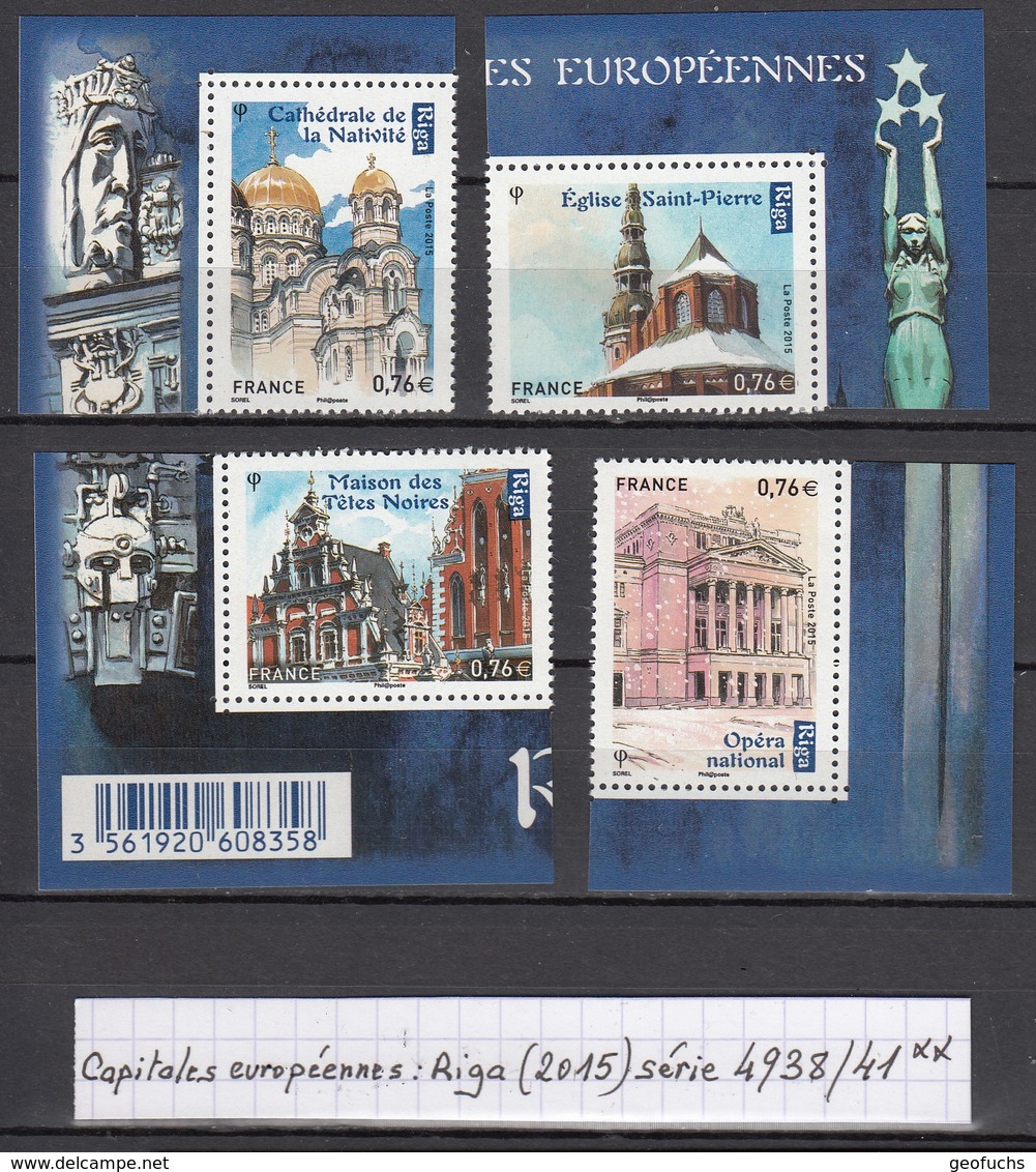 France Capitales Européennes: Riga (2015) Y/T Série 4938/4941 Neufs ** Issus Du Feuillet F4938 - Nuovi