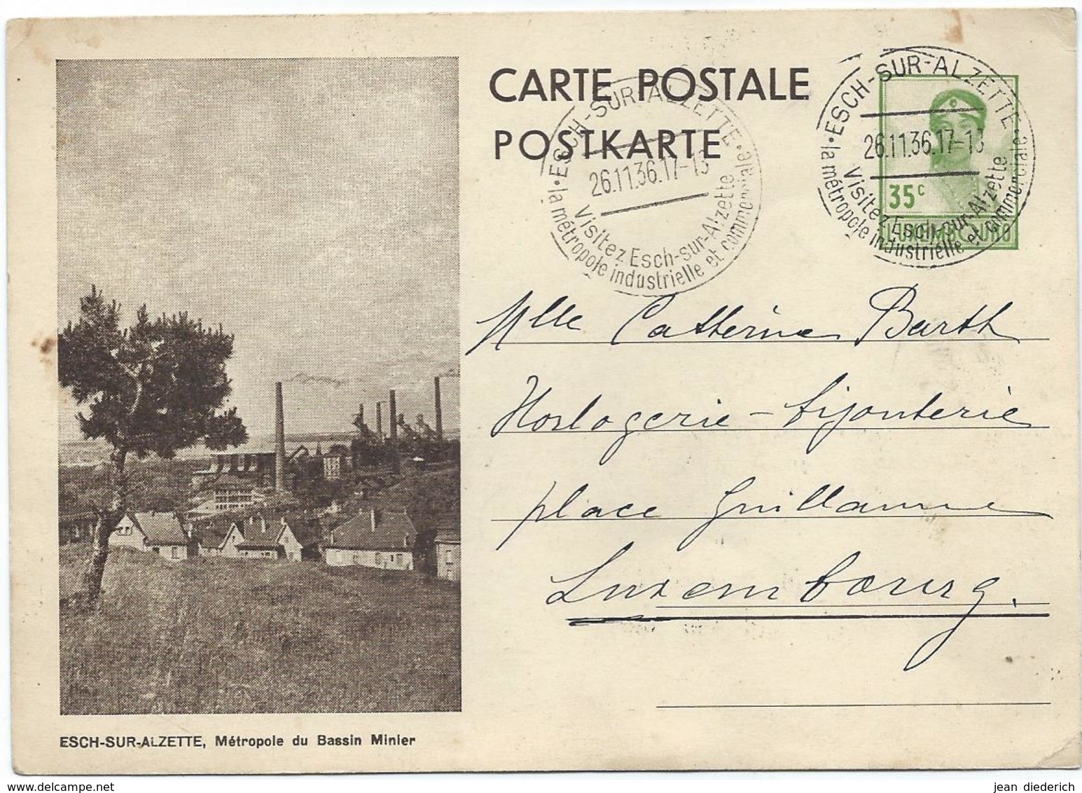 Nr. 107 (Esch-sur-Alzette) - Werbe-Stempel Esch-sur-Alzette 26-11-1936 Nach Luxemburg - Entiers Postaux