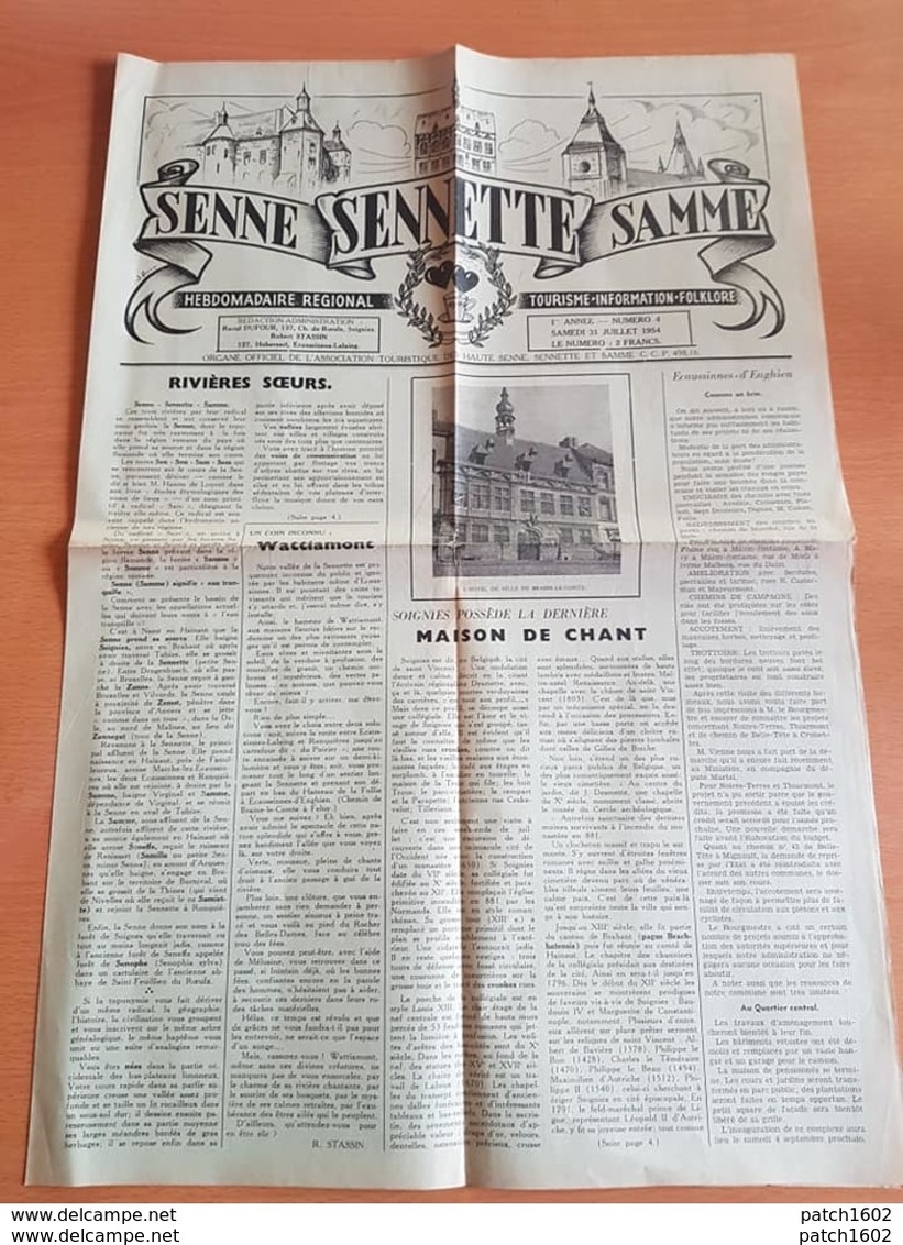 Ecaussinnes,braine Le Comte ,soignies  :2 Numéros Le (4) 31/07/1954 Et (10) 11/09/1954 Journal Senne Sennette Samme - Belgium