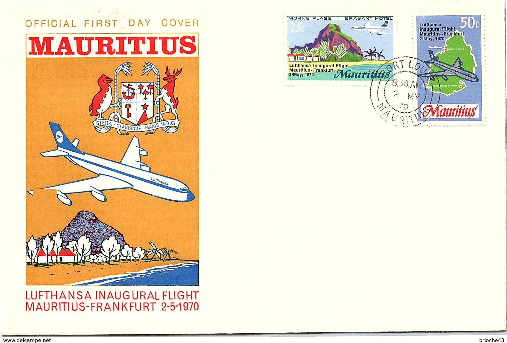 MAURITIUS  - FDC LUFTHANSA INAUGURAL FLIGHT MAURITIUS-FRANKFURT 2.5.1970 - PORT LOUIS 2.5.70  / 2 - Maurice (1968-...)