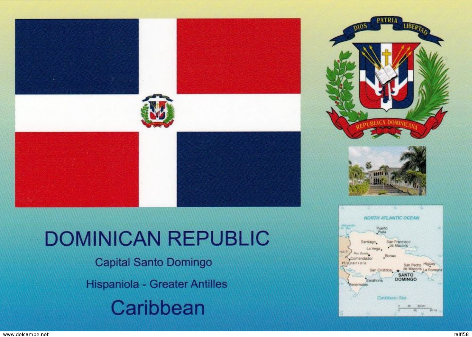 1 Dominican Republic * Flagge, Wappen, Landkarte Und Eine Ansicht Von Der Dominikanischen Republik * - Dominicaine (République)