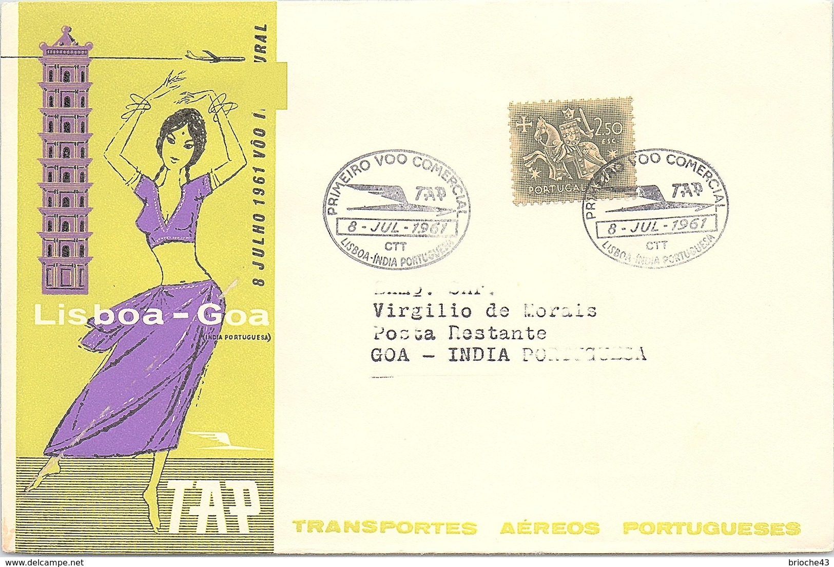 1er VOL TRANSPORTES AEREOS PPORTUGUESES  LISBOA-GOA 8 JUL 1961   / 3 - Aviones