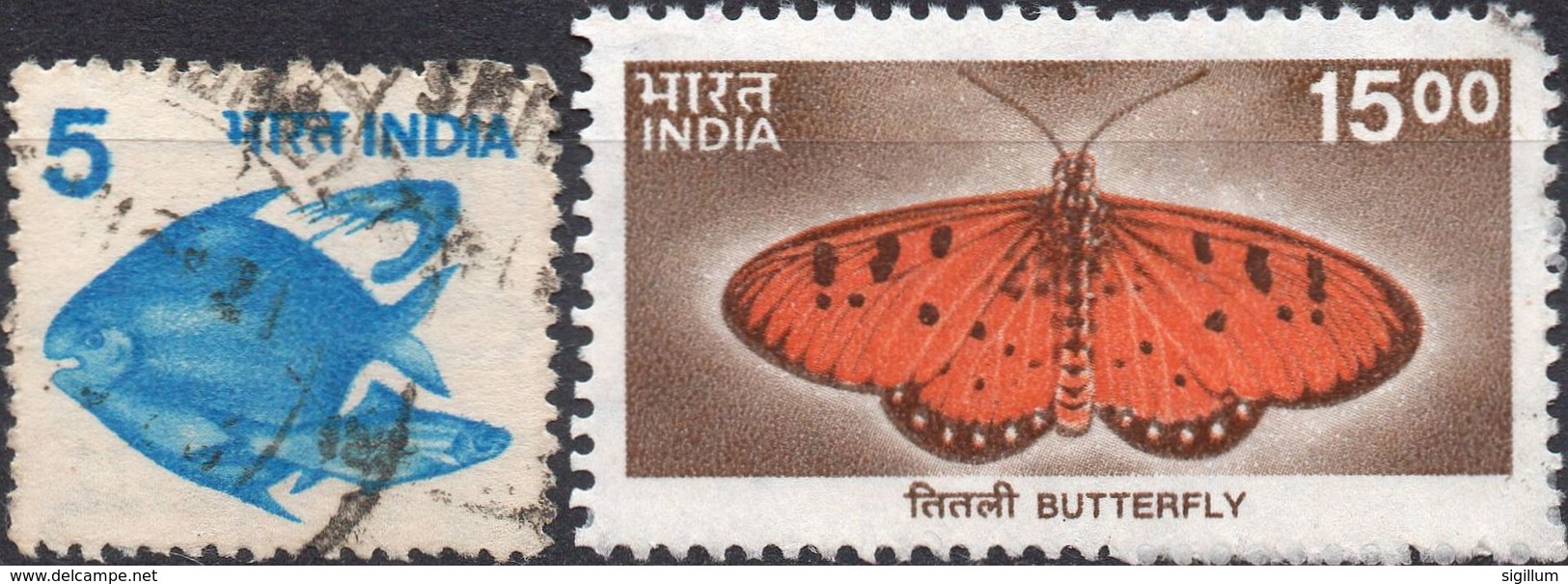 INDIA 1982/2000 - ANIMALI, PESCI + FARFALLE - 2 VALORI USATI - Usati