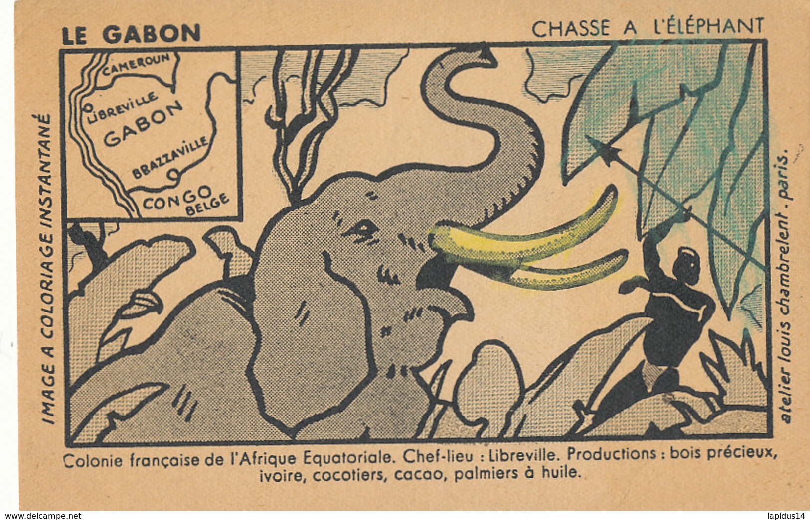 AN 63  / C P A     AFRIQUE- GABON     CHASSE A L'ELEPHANT - Gabon
