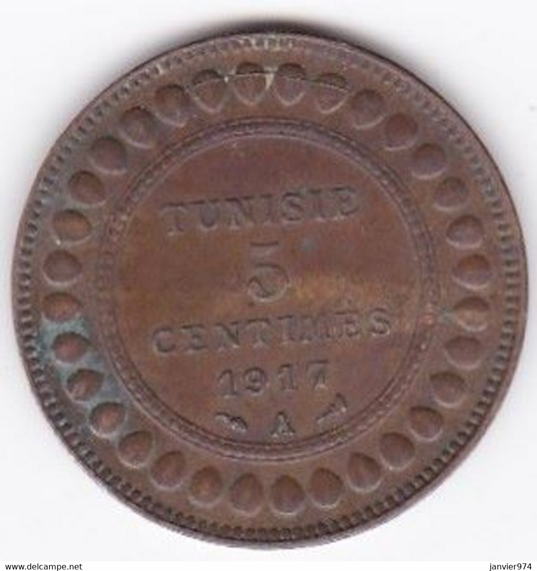 PROTECTORAT FRANCAIS. 5 CENTIMES 1917 A. BRONZE - Tunisie