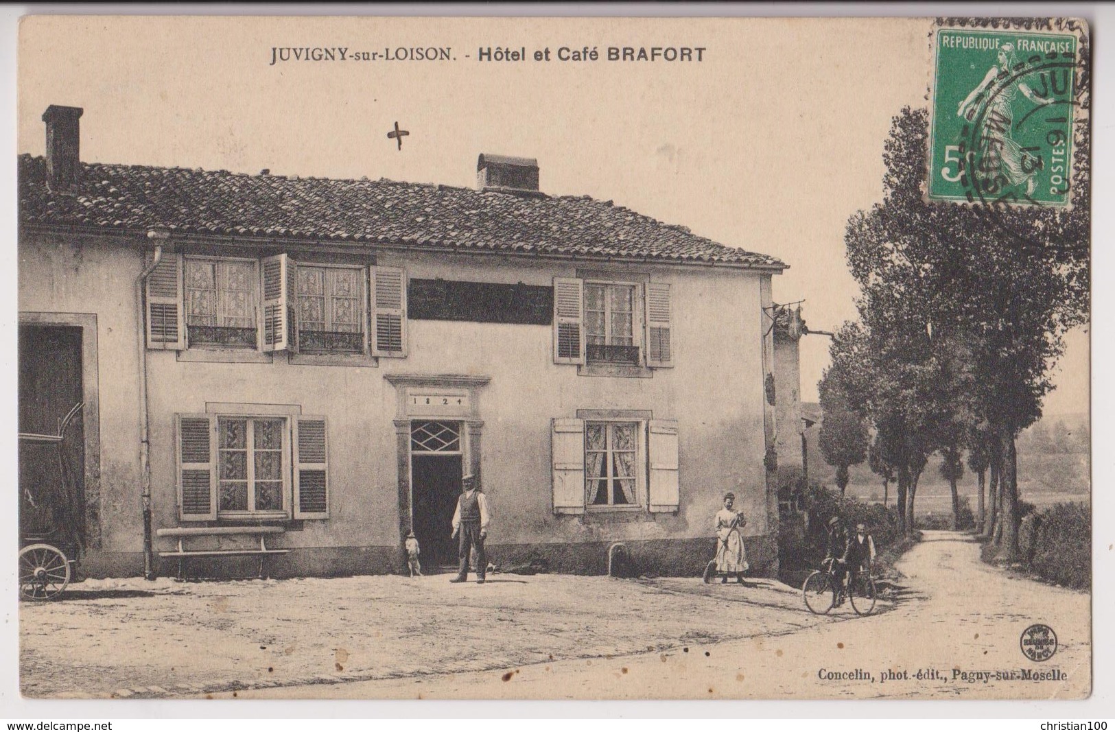 JUVIGNY SUR LOISON (55) : HOTEL ET CAFE BRAFORT - PHOTO EDITEUR CONCELIN PAGNY SUR MOSELLE - ECRITE EN 1913 - 2 SCANS - - Other & Unclassified