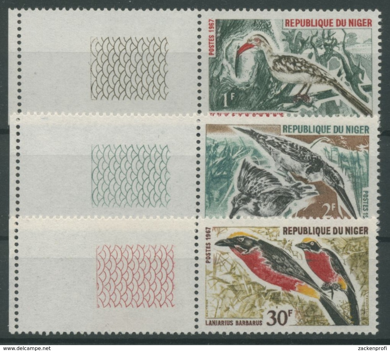 Niger 1967 Vögel Rotschnabel-Toko Graufischer Würger 149/51 Postfrisch - Niger (1960-...)