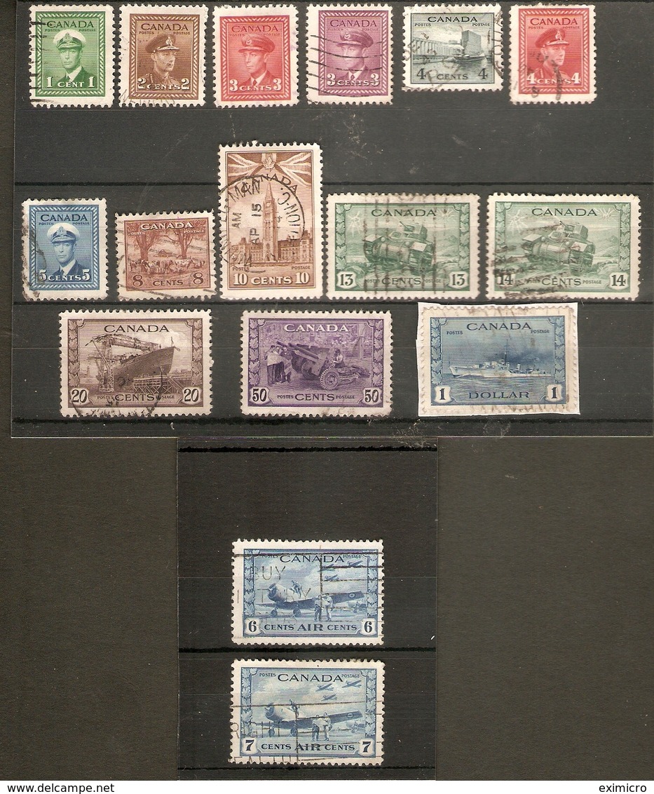 CANADA 1942 - 1948 WAR EFFORT POSTAGE AND AIR SETS SG 375/388; 399/400 FINE USED Cat £52+ - Used Stamps