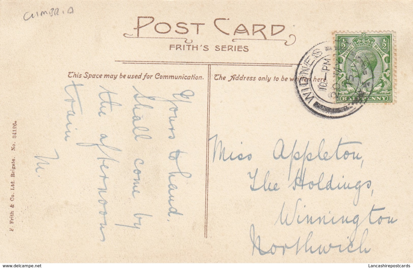 Postcard Genealogy Appleton The Holdings Winnington Northwich PU 1915 Kents Bank Card My Ref  B13013 - Genealogie