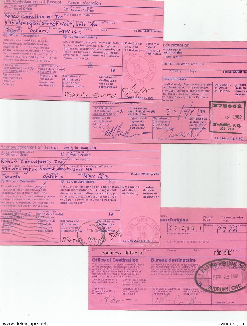 4 AR (Acknowledgment Of Receipt) Cards, 1980s, Useful Lot - 1953-.... Règne D'Elizabeth II