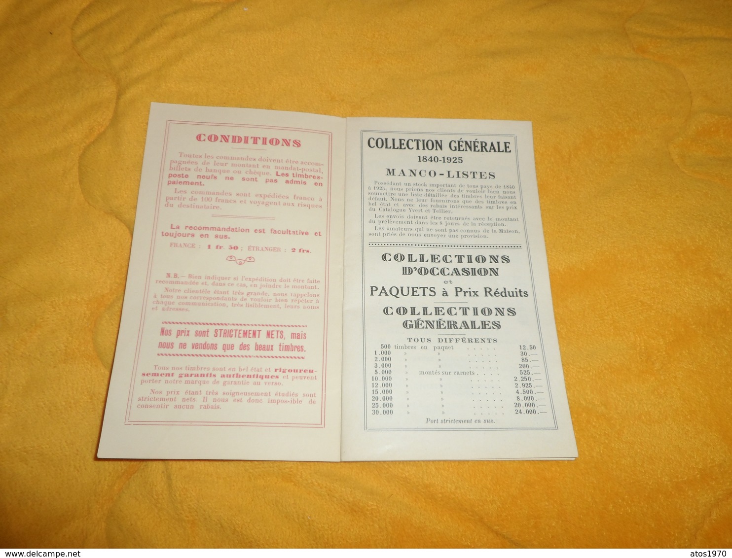 PETIT CATALOGUE ANCIEN DE 1939..MAISON E. PAVOILLE PARIS 9e..COLLECTIONS D'OCCASION, PAQUETS TOUS PAYS... - Catalogues De Maisons De Vente