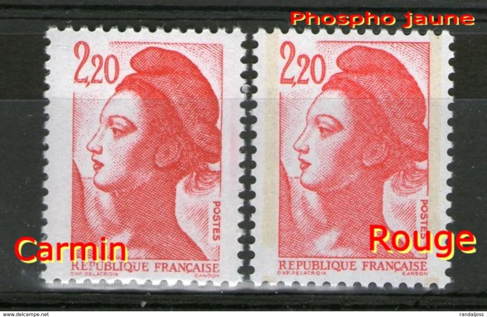 N° 2376**_2376a**_Type I Carmin_type II Rouge_phospho Jaune_papier ??? - 1982-1990 Liberté De Gandon