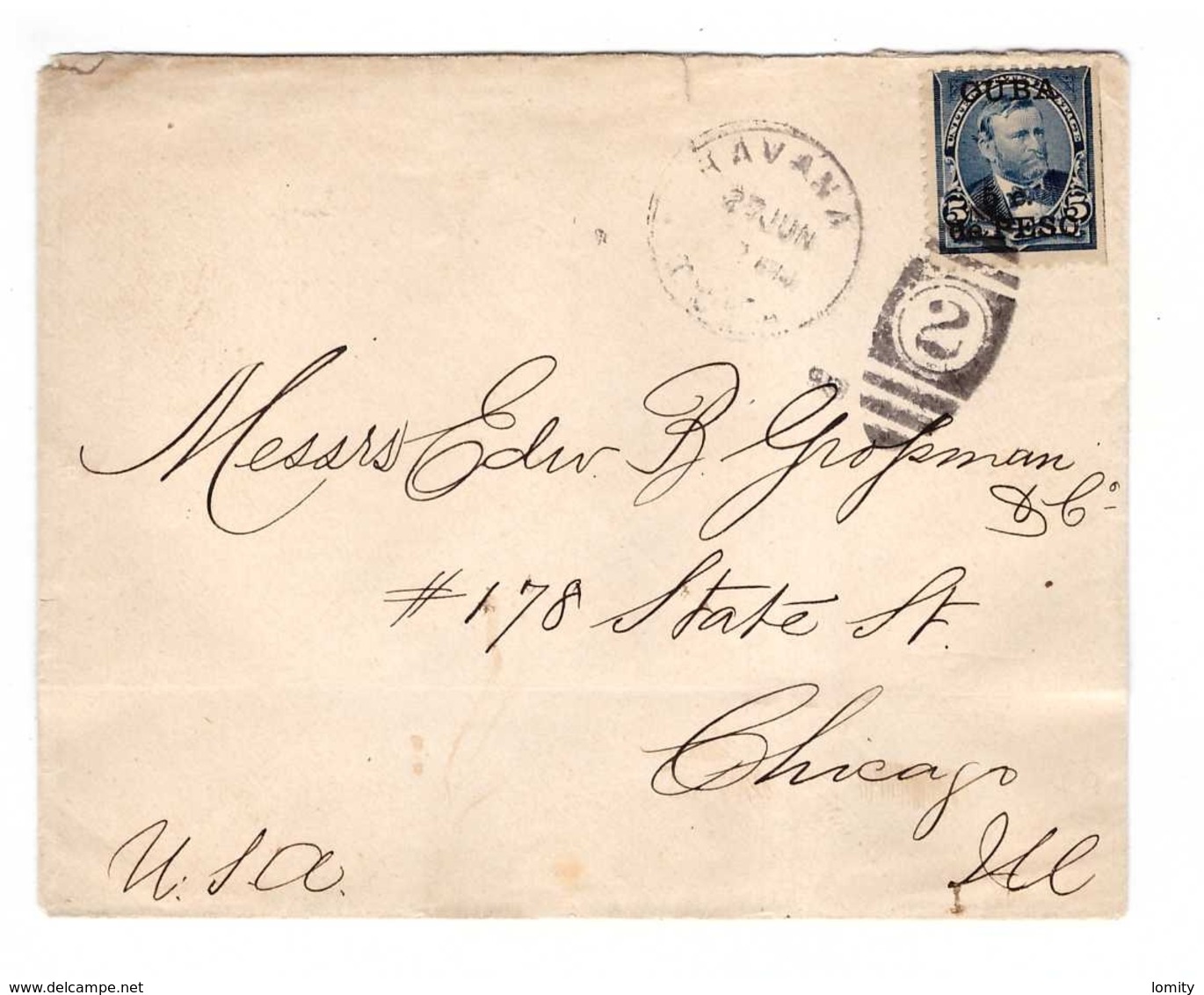 Cuba 1899 Lettre Cover Havana + Timbre Us Surchargé Cuba + 5c De Peso à Destination De Chicago Illinois - Lettres & Documents