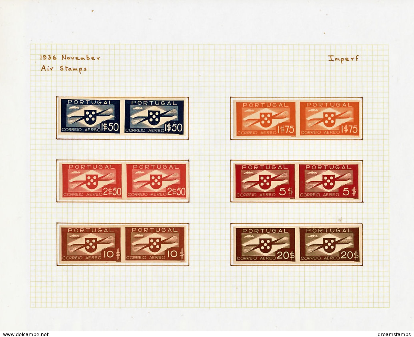 !										■■■■■ds■■ Portugal Air Post 1936 AF#01-10* Propeller IMPERFORATED SET Aviation 3 SCANS (x7846) - Ungebraucht