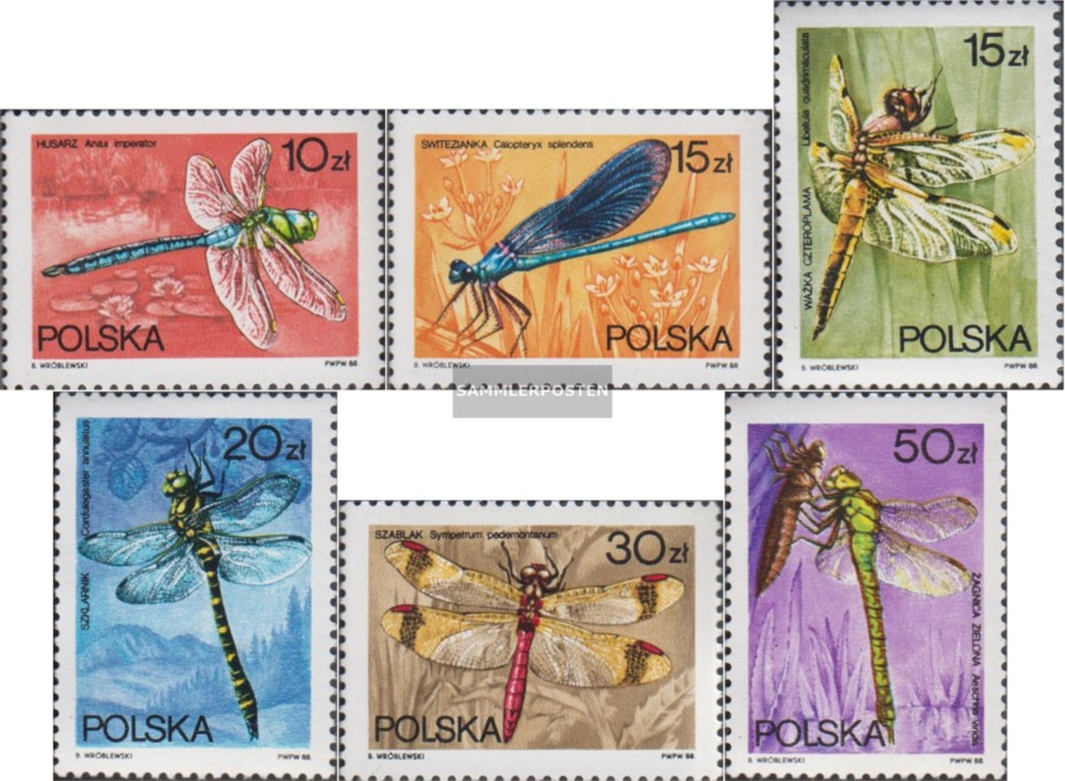 Polonia 3134-3139 (completa Edizione) First Day Cover 1988 Libellule - FDC