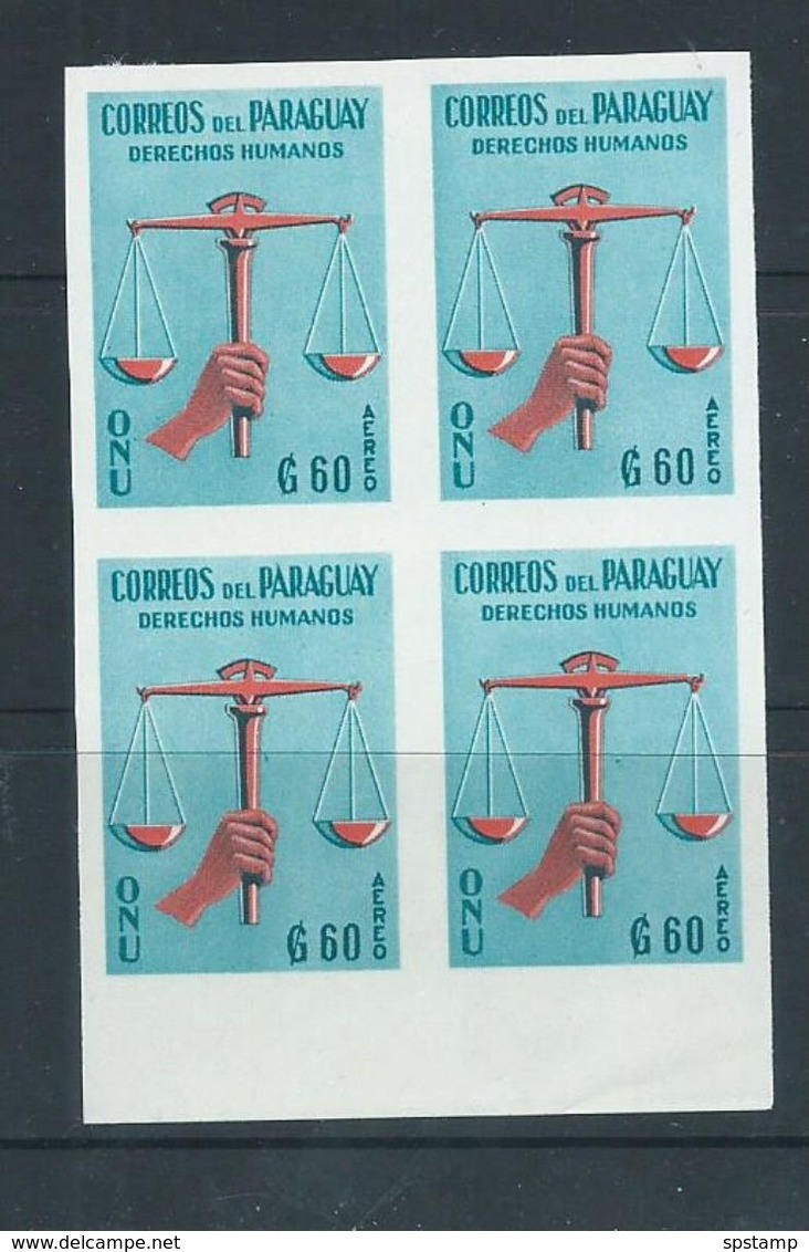 Paraguay 1960 United Nations Human Rights 60G Air Scales Flame Imperforate Block Of 4 MNH - Paraguay