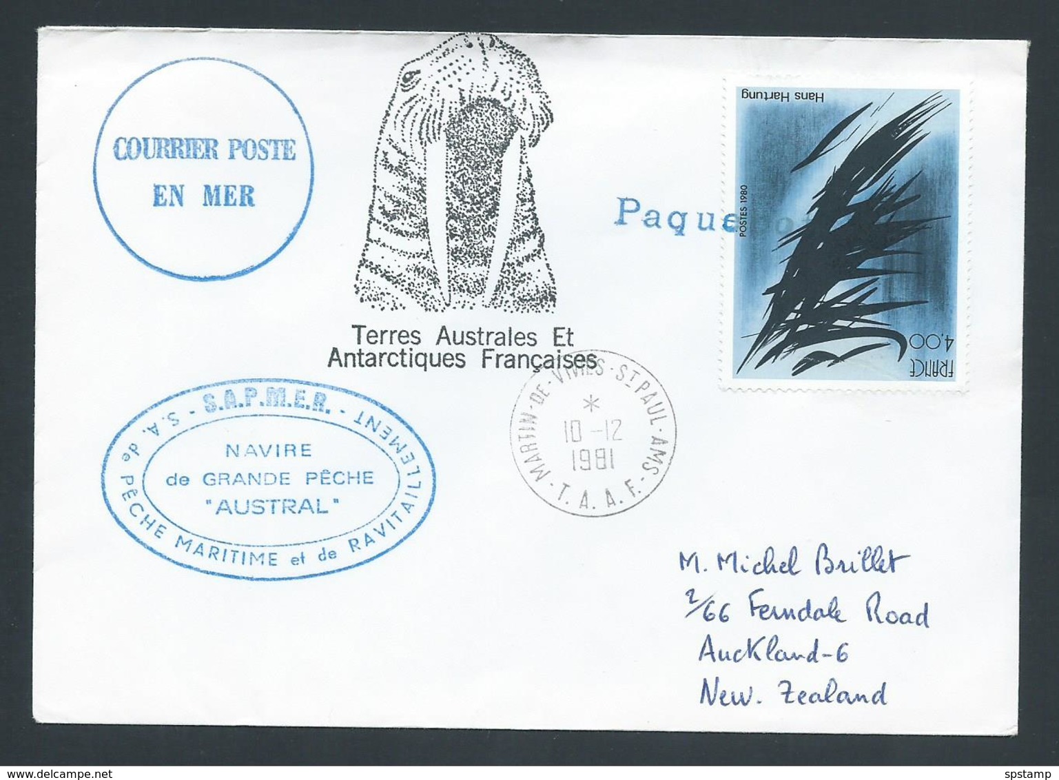 French Antarctic Territory 1981 Paquebot Cover To New Zealand - Covers & Documents