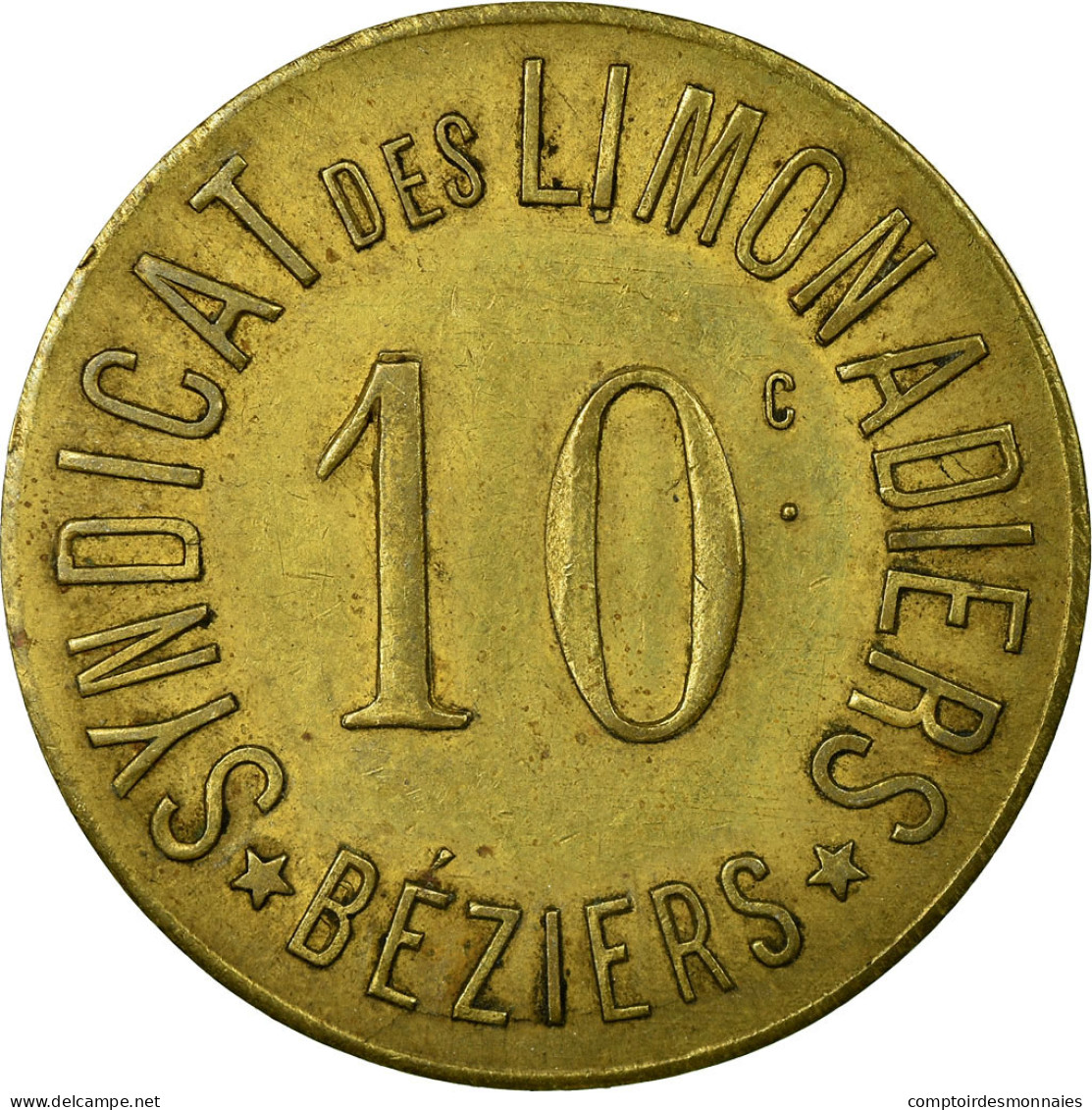 Monnaie, France, Syndicat Des Limonadiers, Béziers, 10 Centimes, TTB+, Laiton - Monétaires / De Nécessité