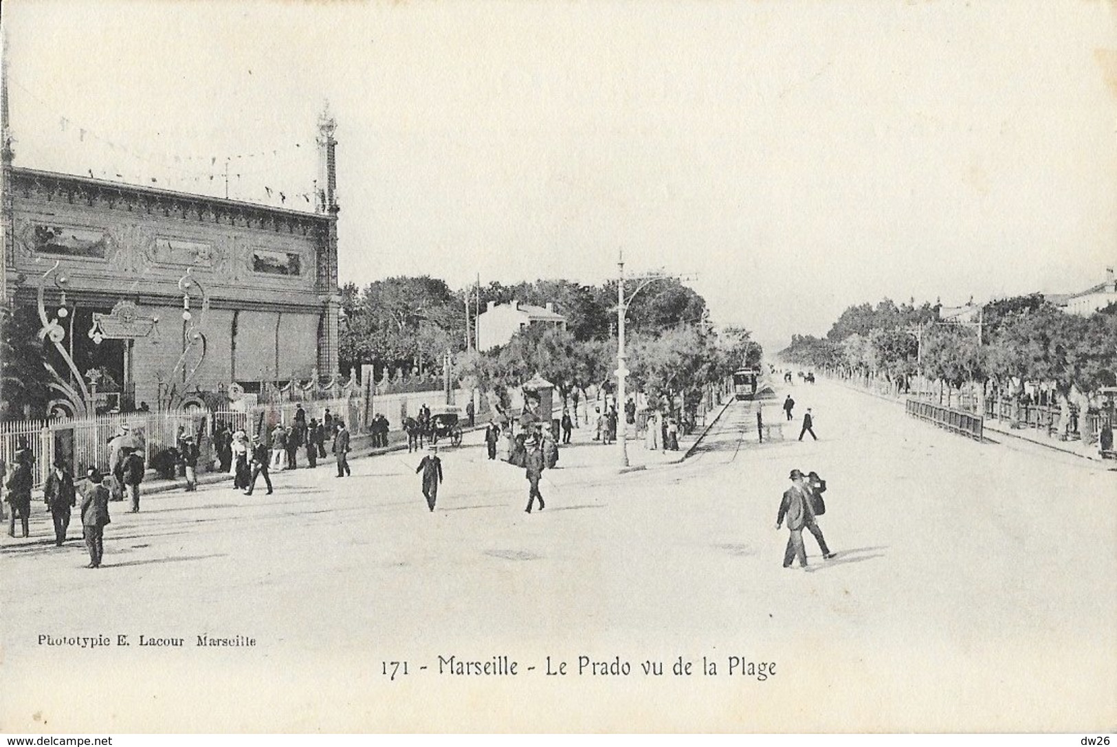 Marseille - Le Prado Vu De La Plage - Le Nouveau Casino - Phototypie E. Lacour, Carte N° 171 Non Circulée - Castellane, Prado, Menpenti, Rouet