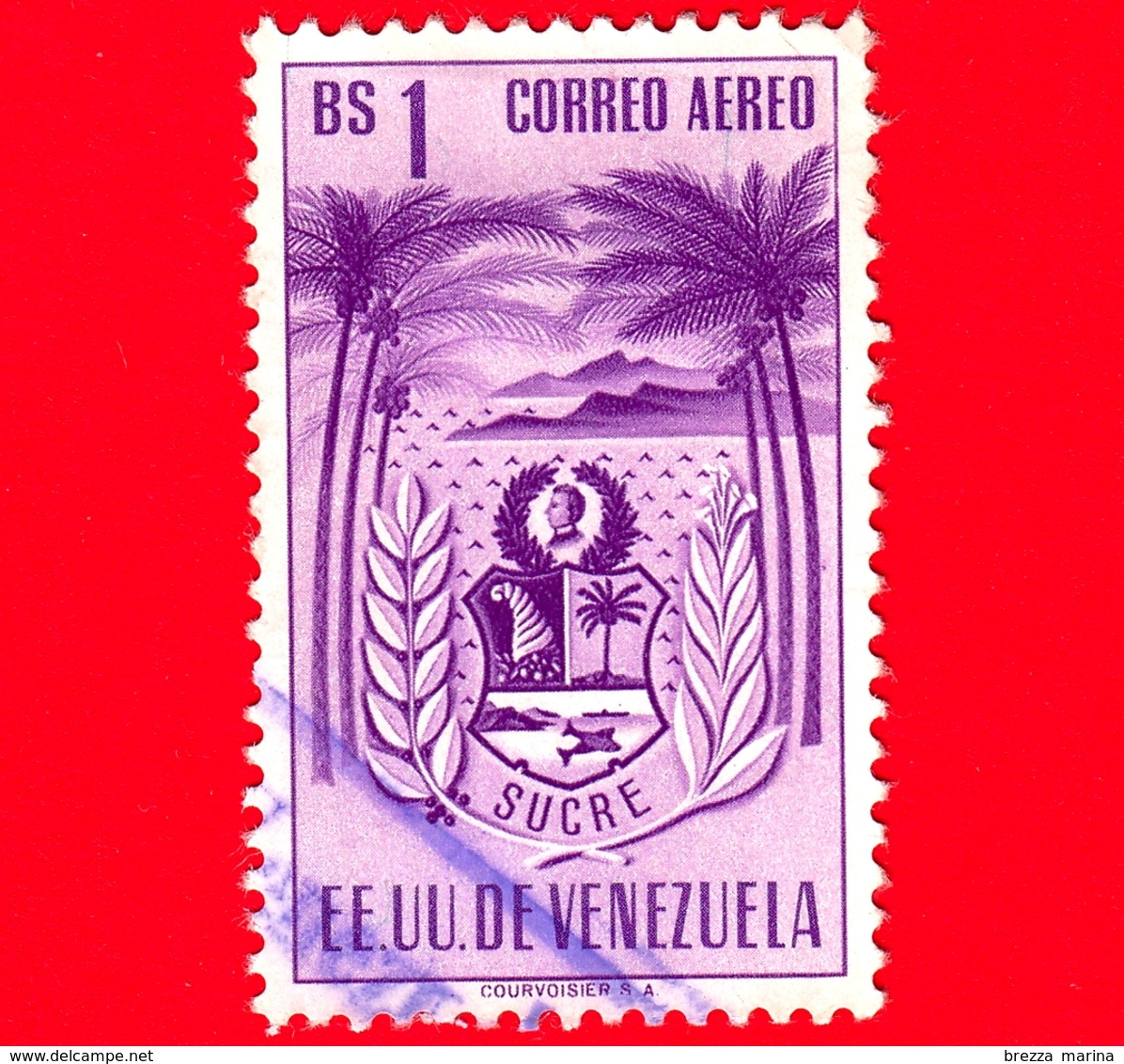 VENEZUELA - Usato - 1952 - Stemma Dello Stato Di Sucre - Arms - 1 Bs - Posta Aerea - Venezuela