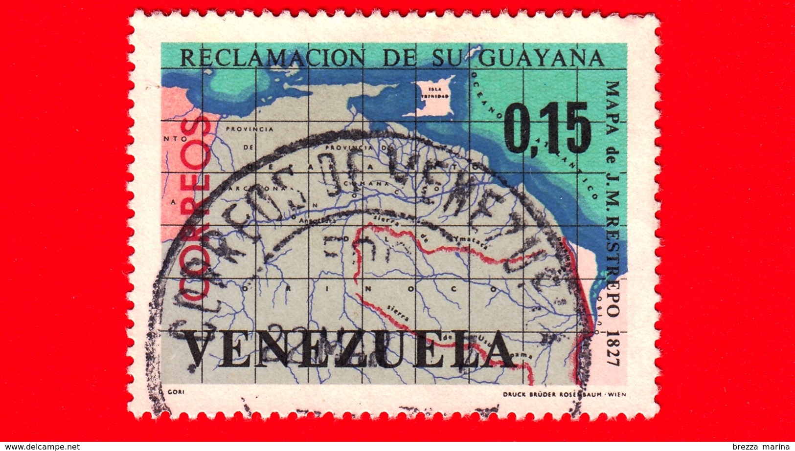 VENEZUELA - Usato - 1965 - Rivendicazione Territoriale Di  Guyana - Mappa Di Restrepo Del 1827 - 0.15 - Venezuela