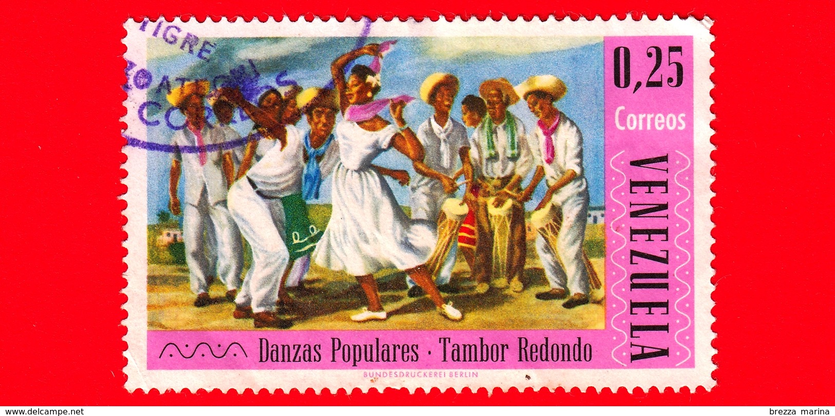 VENEZUELA - Usato - 1966 - Danze Popolari - 'Tambor Redondo' - 0.25 - Venezuela