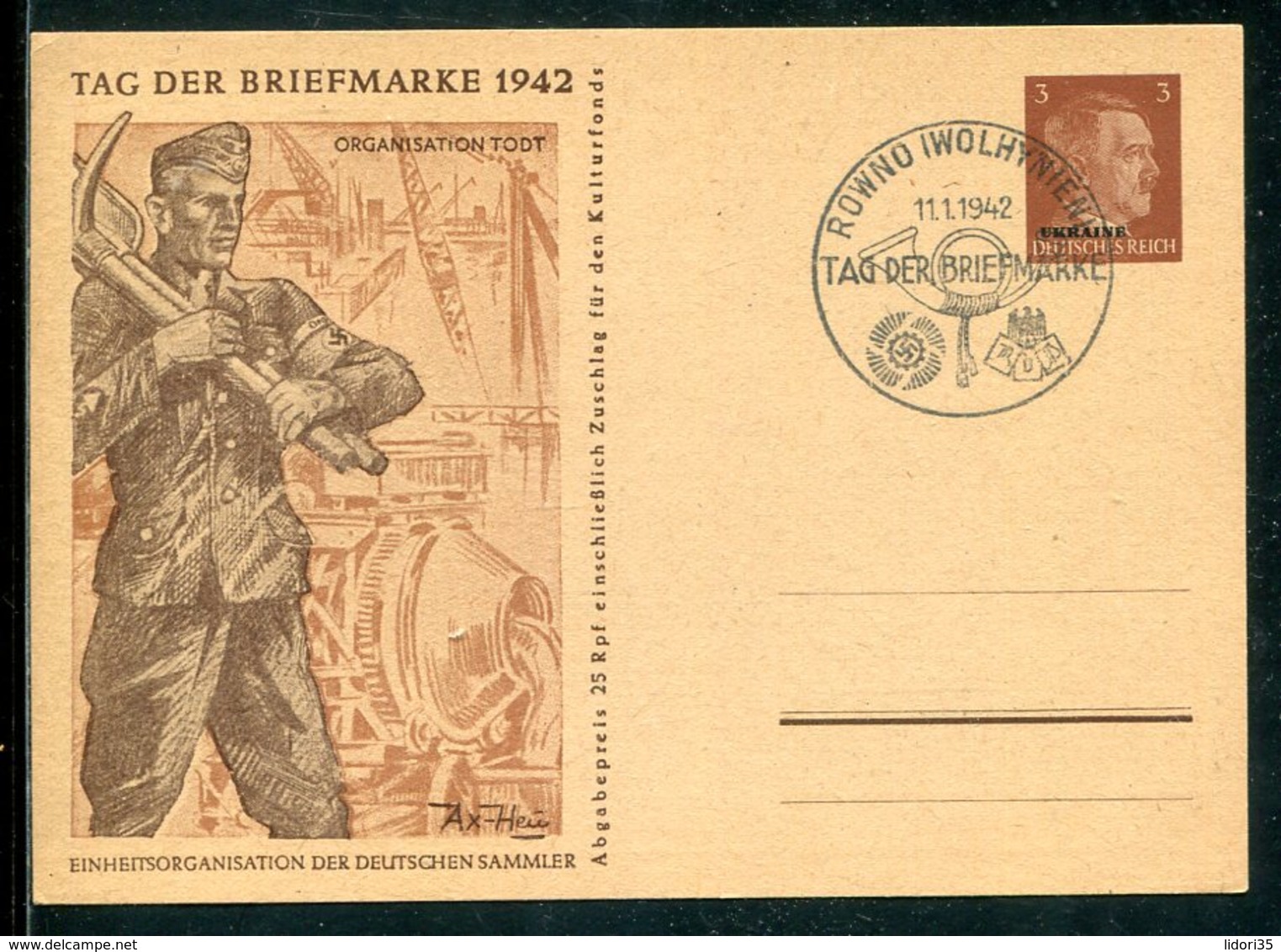 D.Bes.39/45-Ukraine / 1942 / Sonderpostkarte Mi. P 4/04 "Organisation Todt" So-Stempel ROWNO (12462) - Besetzungen 1938-45