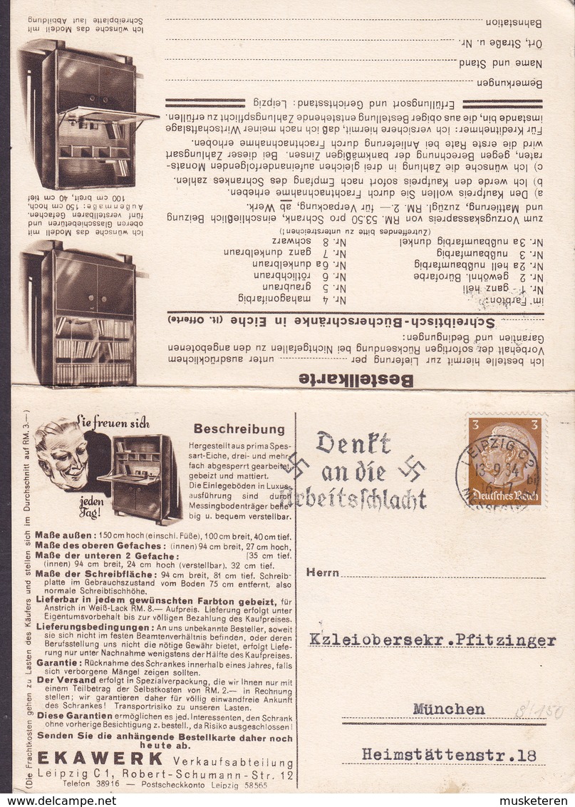 Germany Deutsches Reich EKAWERK Bestellkarte Slogan 'Denkt An Die Arbeitsschlacht' LEIPZIG 1934 Hindenburg Stamp - Briefe U. Dokumente