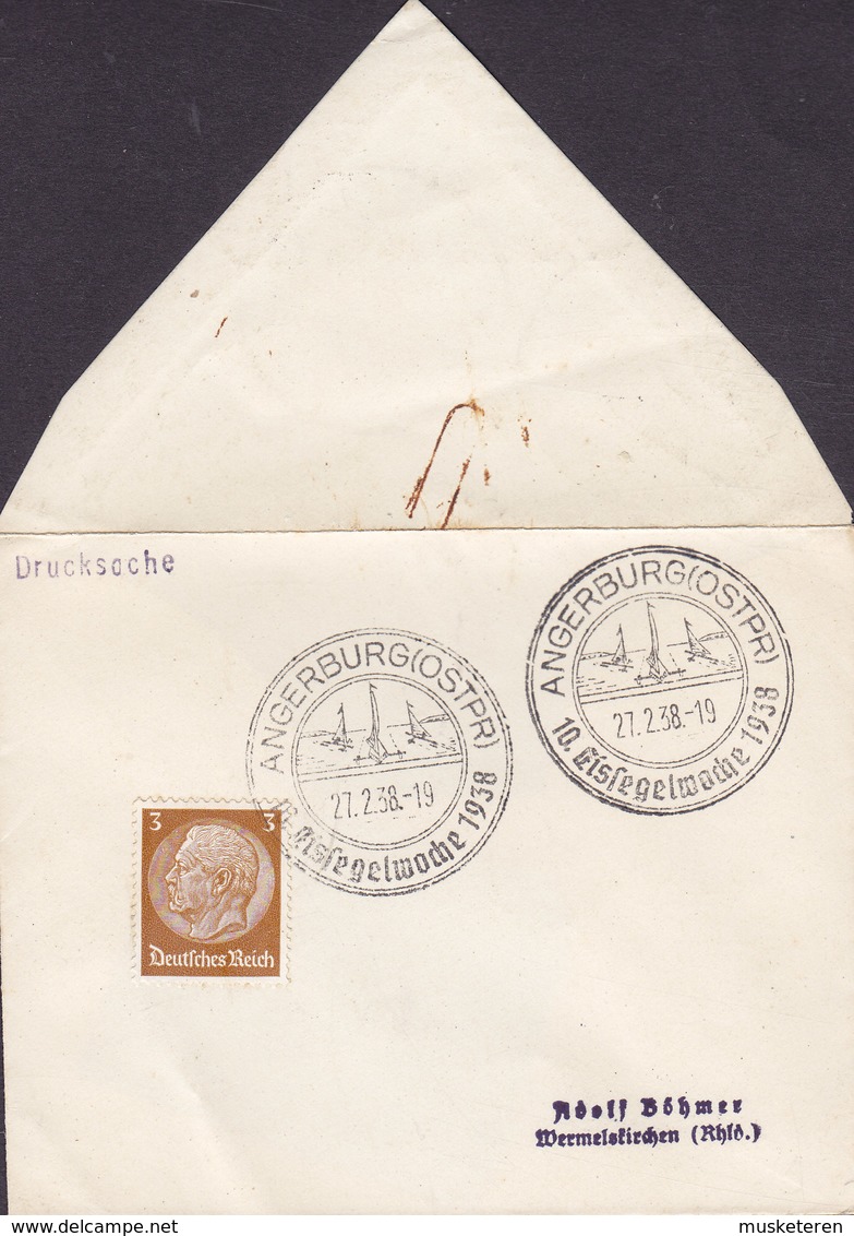 Deutsches Reich Sonderstempel ANGERBURG (Ost Preussen, Now Poland) Eissegelwoche 1938 'Petite' Cover Brief - Briefe U. Dokumente