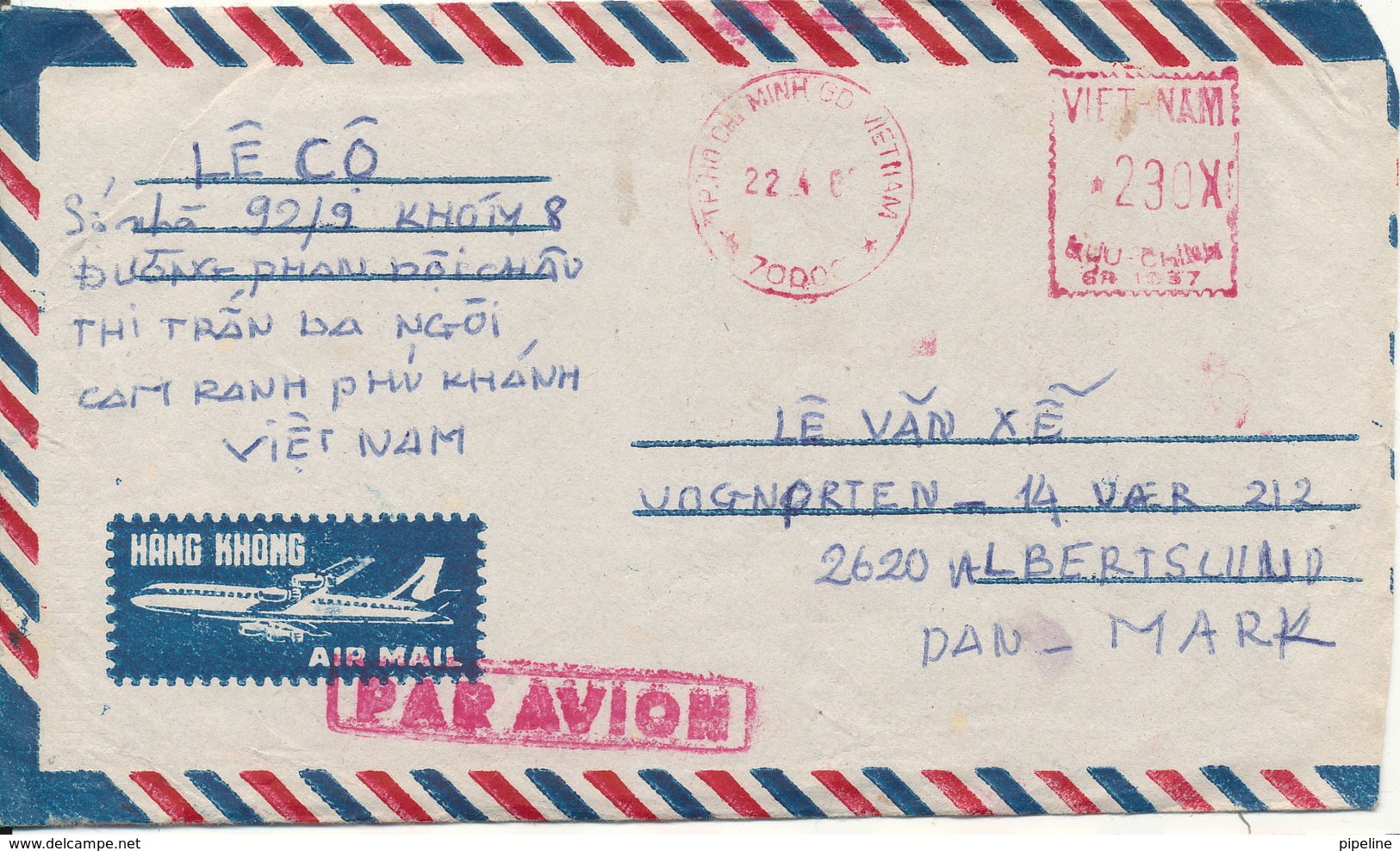Vietnam Air Mail Cover With Meter Cancel Sent To Denmark 22-4-1982 - Vietnam