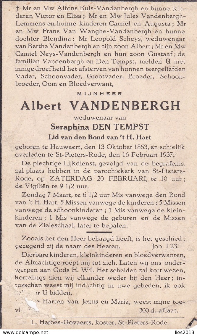 Hauwaart, Sint-Pieters-Rode, 1937, Albert Vandenbergh, Den Tempst - Images Religieuses