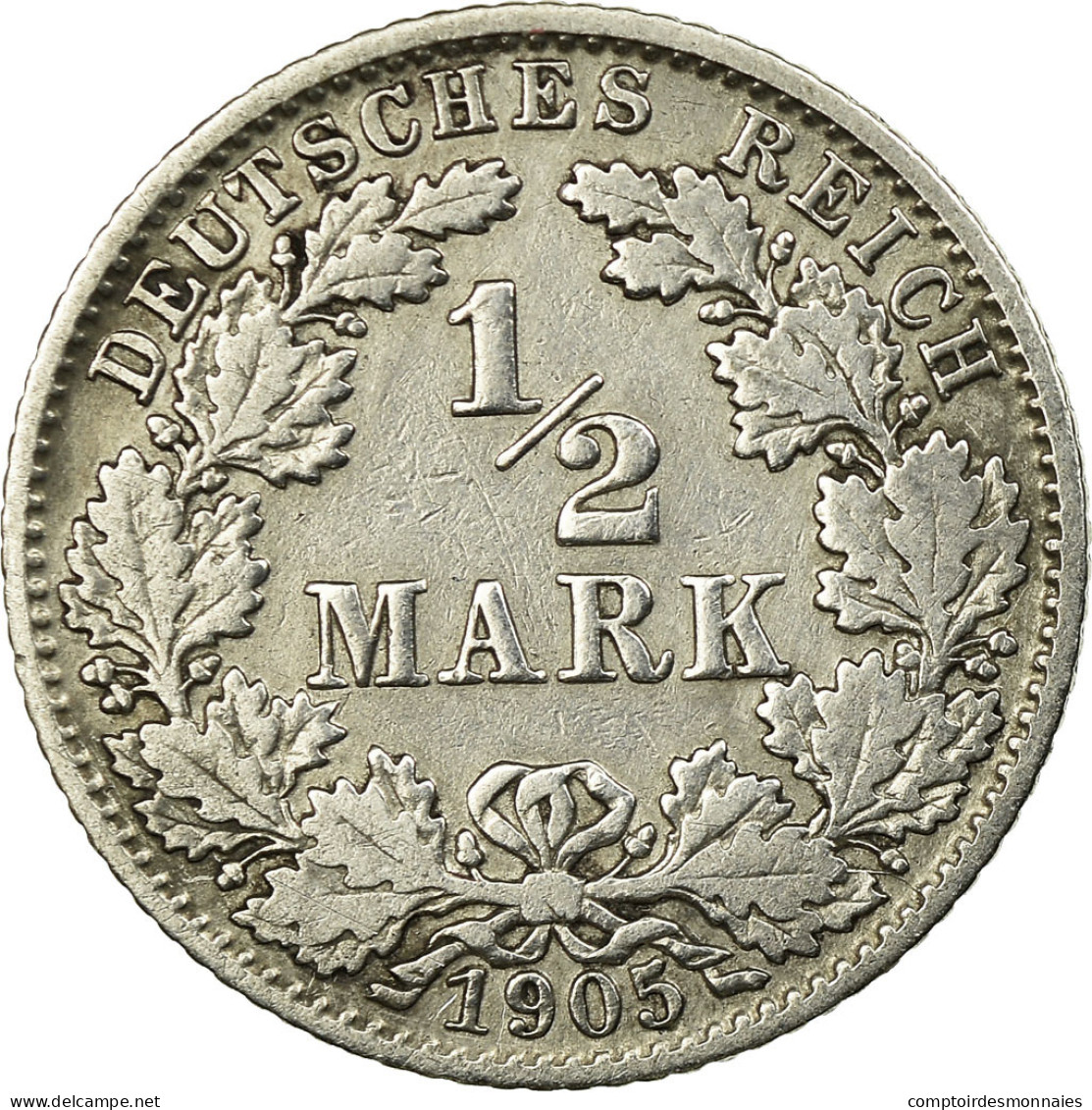 Monnaie, GERMANY - EMPIRE, 1/2 Mark, 1905, Munich, TB+, Argent, KM:17 - 1/2 Mark