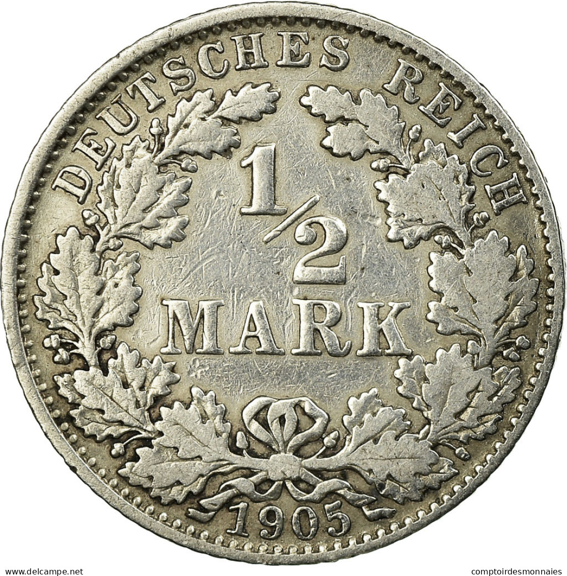 Monnaie, GERMANY - EMPIRE, 1/2 Mark, 1905, Munich, TTB, Argent, KM:17 - 1/2 Mark