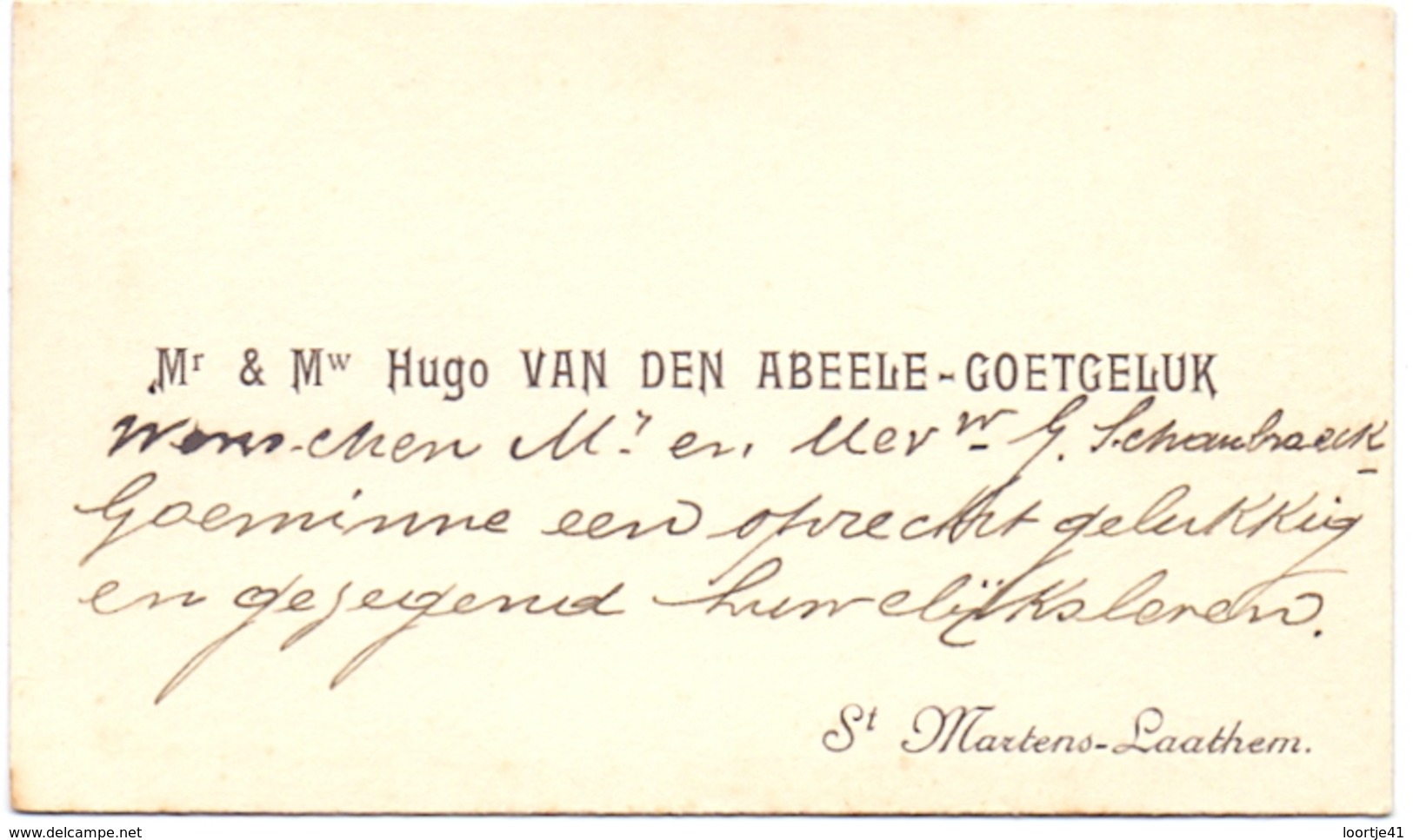 Visitekaartje - Carte Visite - Mr & Mw Hugo Van Den Abeele - Goetgeluk - St Martens Latem - Tarjetas De Visita