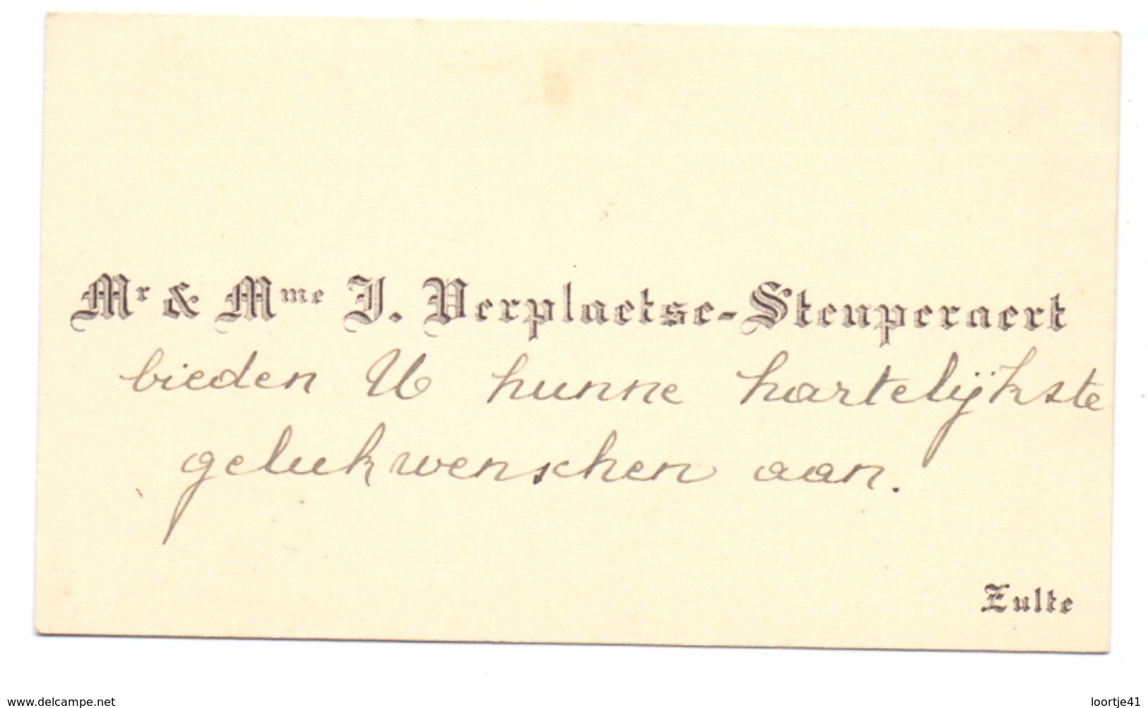 Visitekaartje - Carte Visite - Mr & Mme Verplaetse - Steuperaert - Zulte - Visiting Cards