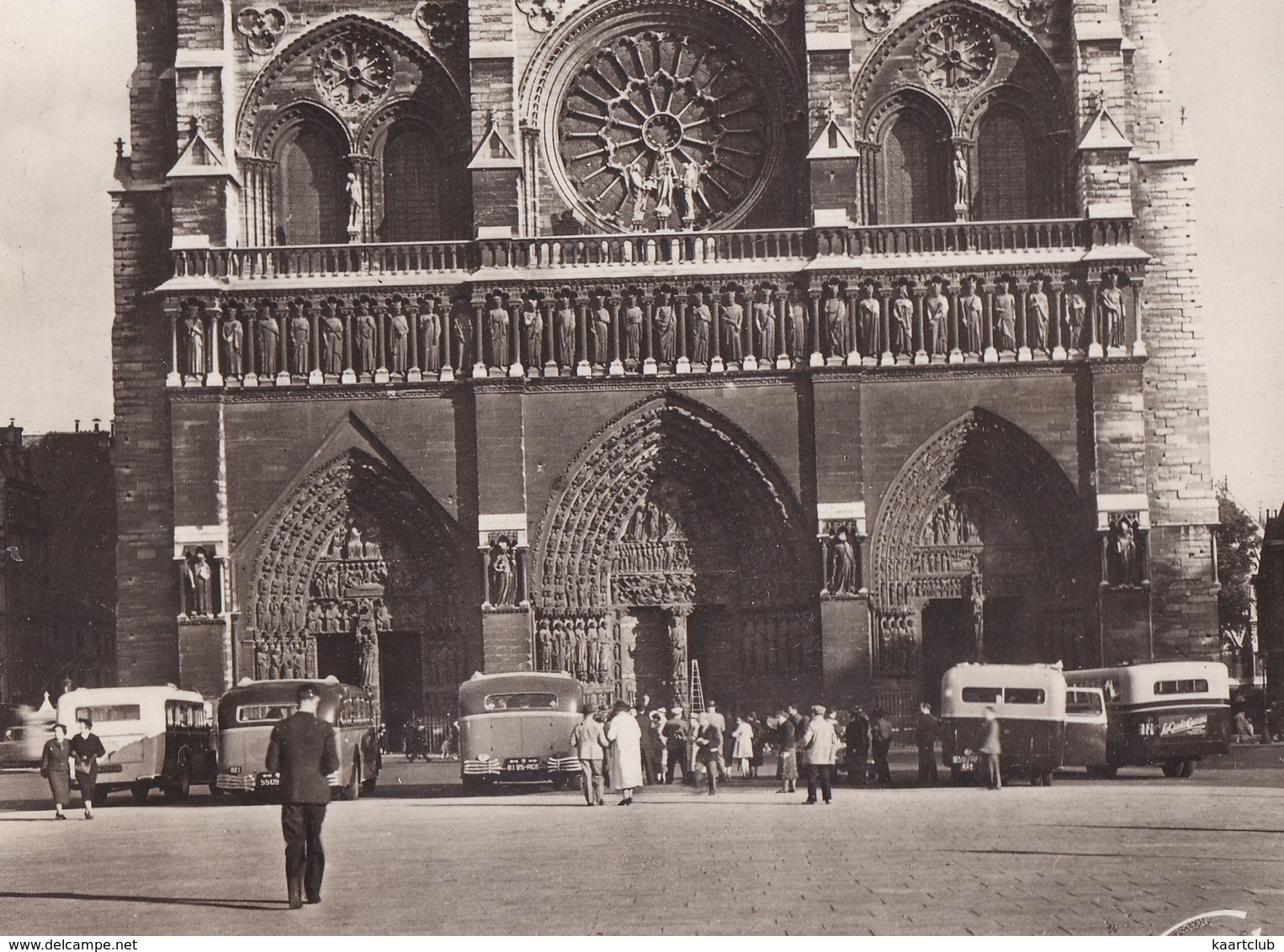 Paris: 5x OLDTIMER AUTOBUS/AUTOCAR - Cathédrale Notre-Dame - (1946) - France - Toerisme