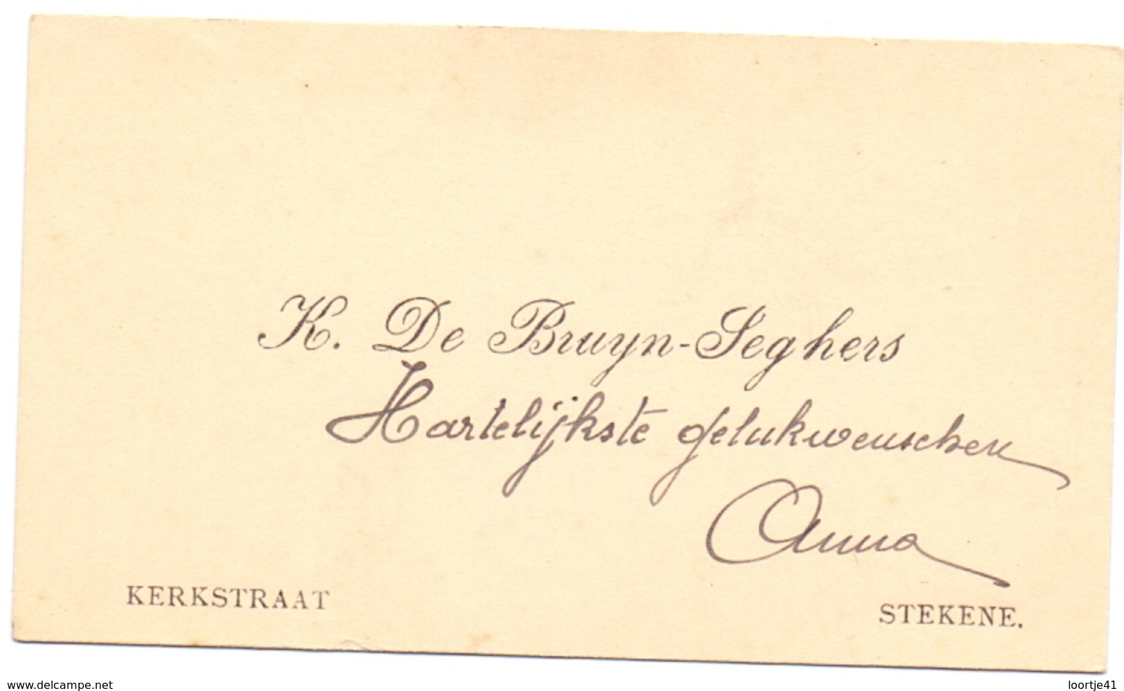 Visitekaartje - Carte Visite - K. De Bruyn - Seghers - Stekene - Cartes De Visite