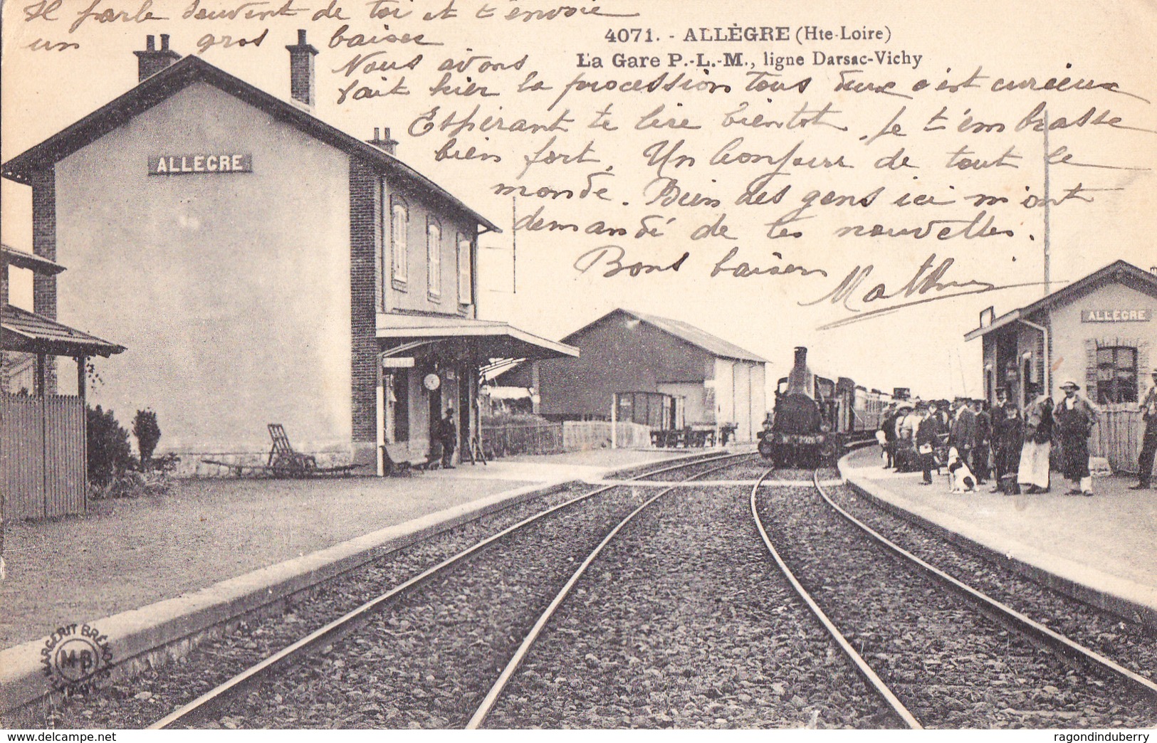 CPA - 43 - ALLEGRES (Hte-Loire) - LA GARE P.LM Ligne DARSAC-VICHY - TRAIN En GARE Voy 1906 - Gares - Avec Trains