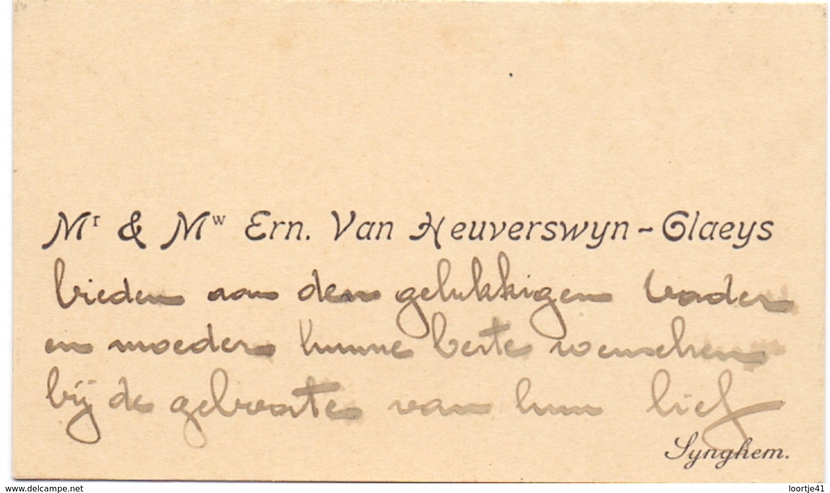 Visitekaartje - Carte Visite - Mr & Mme Ern. Van Heuverswyn - Claeys - Synghem -  Zingem - Cartes De Visite