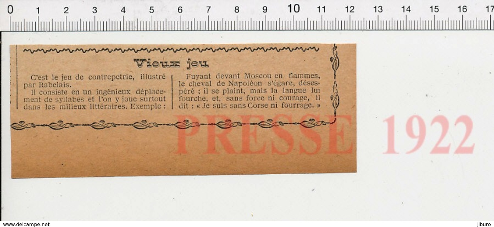Presse 1922 Le Vieux Jeu De Contrepetrie (contrepèterie) évovation Rabelais Cheval Du Corse Napoléon à Moscou 226E - Non Classés