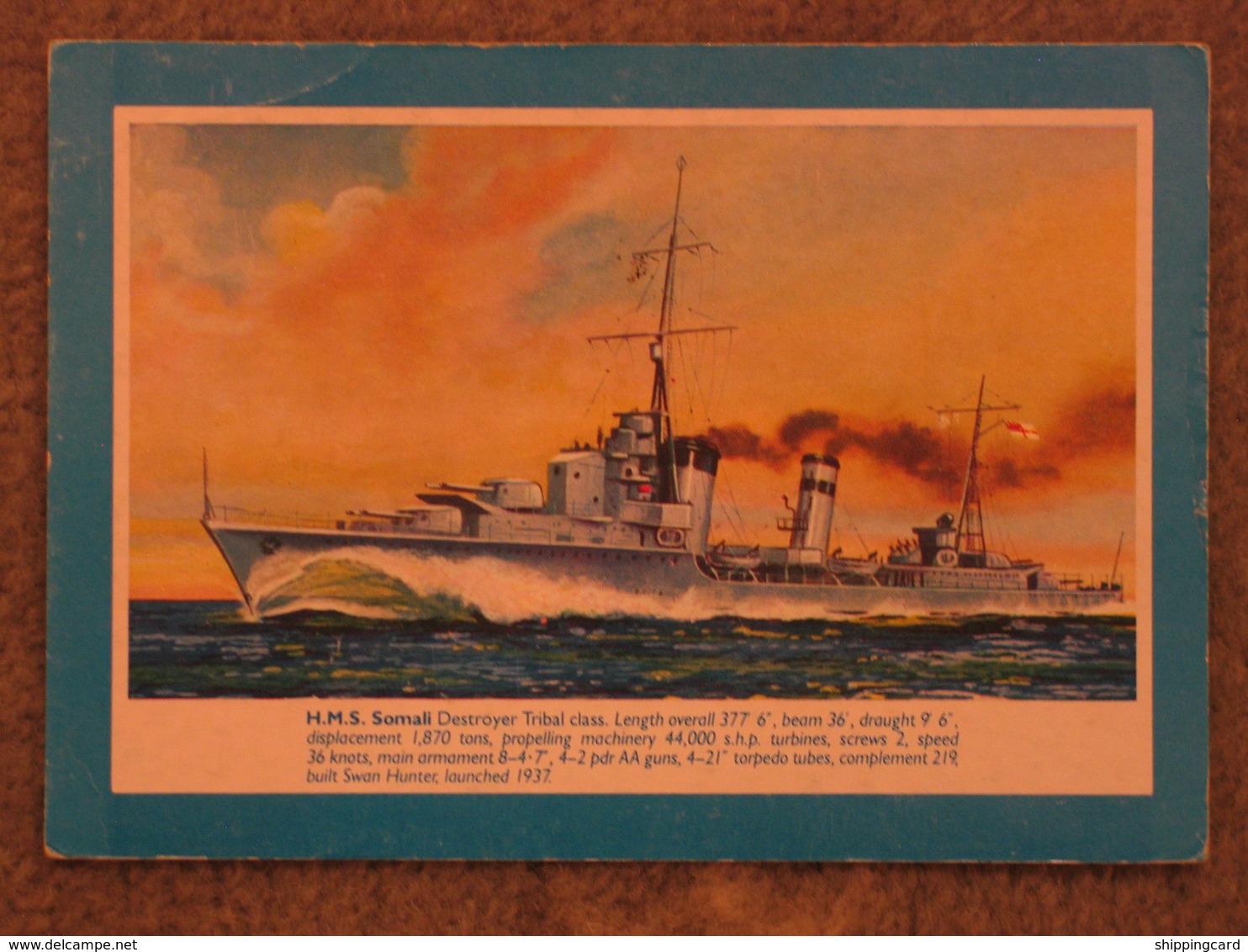 HMS SOMALI - SALMON CARD - Warships