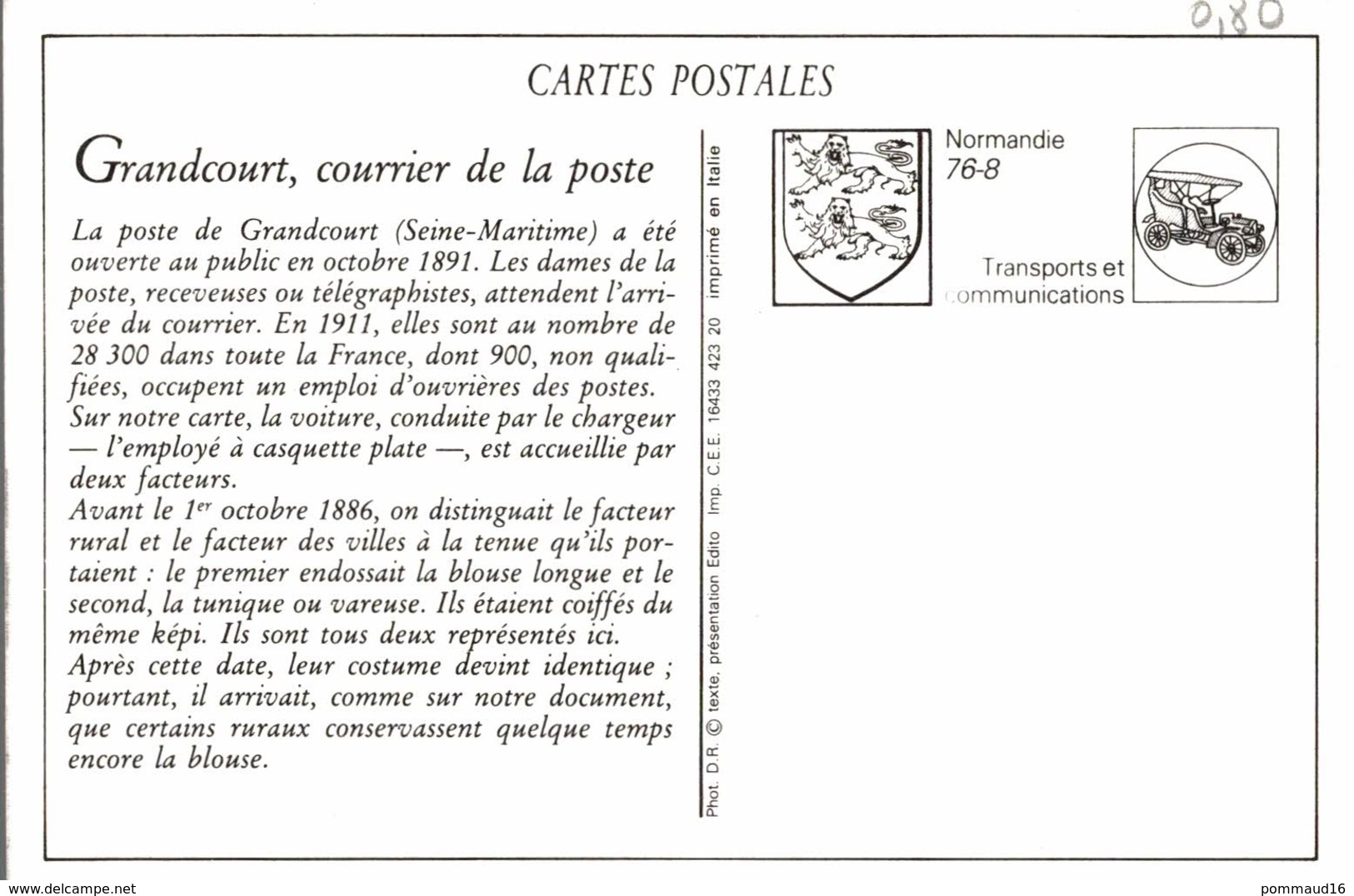 CP Grandcourt Le Courrier Et La Poste - Animée - Reproduction - Altri & Non Classificati