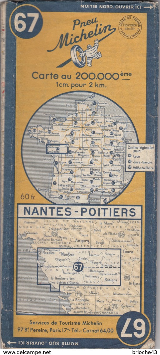 CARTE MICHELIN ANNEE 40 N° 67  - NANTES POITIERS - BON ETAT  / TBS - Cartes Routières