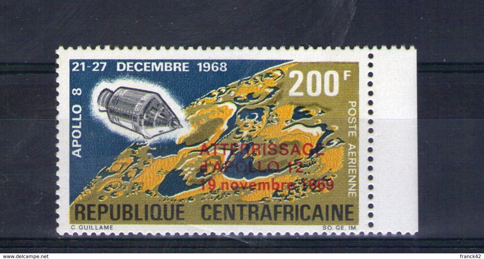 Centrafrique. Poste Aérienne. Vol Circumlunaire D'apollo VIII - Centrafricaine (République)